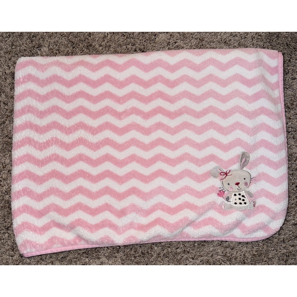 Cuddle Time Pink Bunny Rabbit Chevron White Baby‎ Blanket Security Lovey
